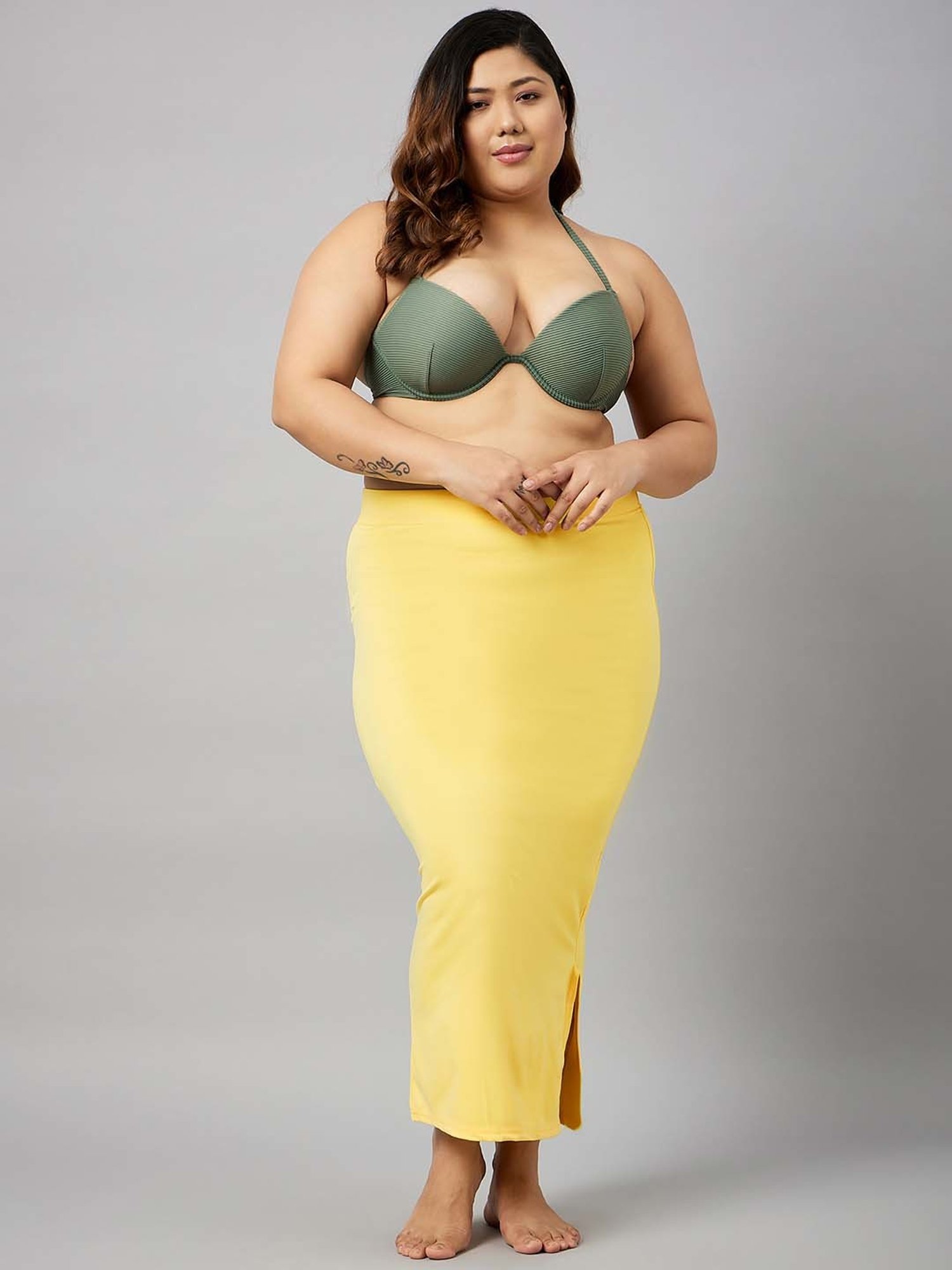 Secrets By ZeroKaata Black & Yellow Plain Saree Shapewear - Pack Of 2