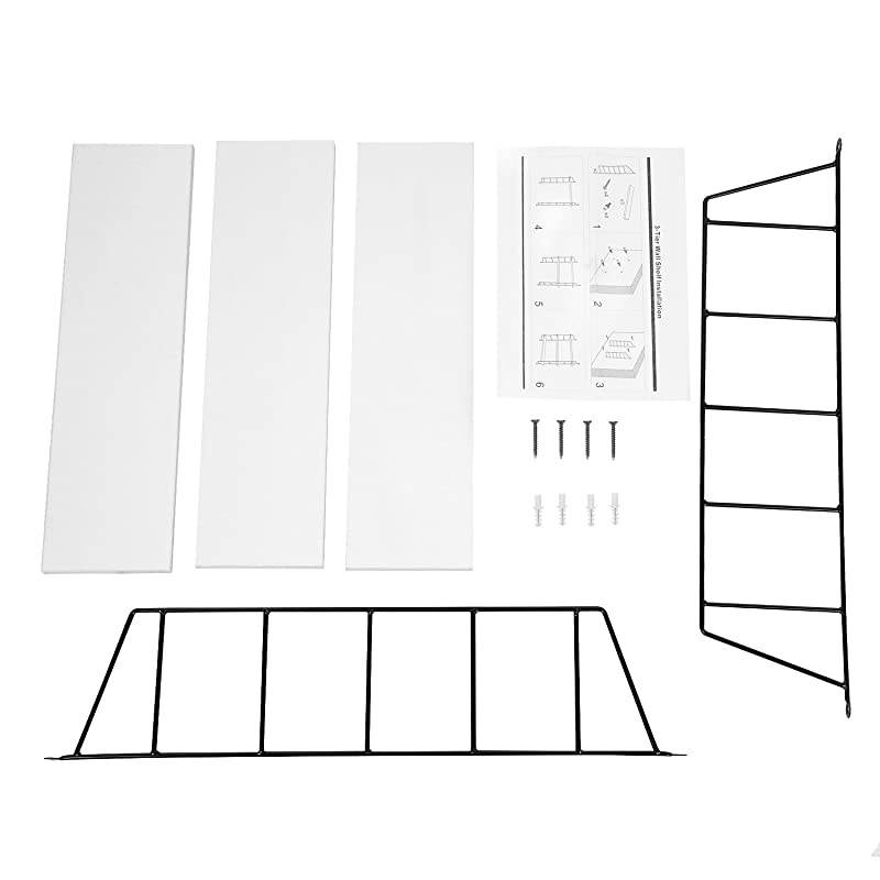 Shelves Wall Mounted, Industrial Metal Frame Wood Wall Storage Shelves for Bedroom, Living Room, Bathroom, Kitchen, Office and More, 3 Tier(White)