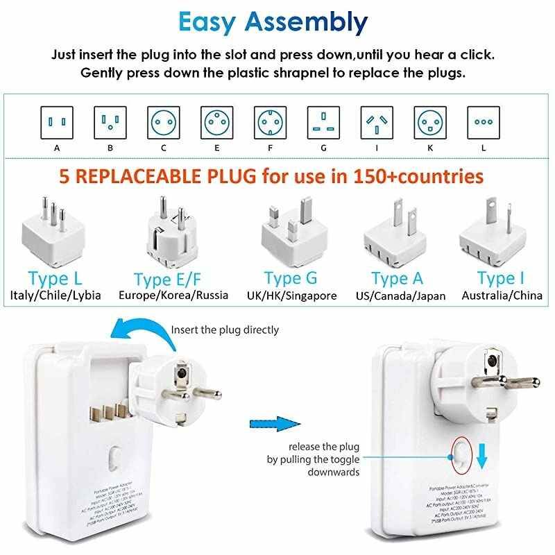 2000W Worldwide Travel Adapter Kit-Universal Electrical Adapters 2 USB Ports 2 US Outlets Travel Power Charger,International Travel Adapter Plug for Europe UK Australia Italy China Ireland