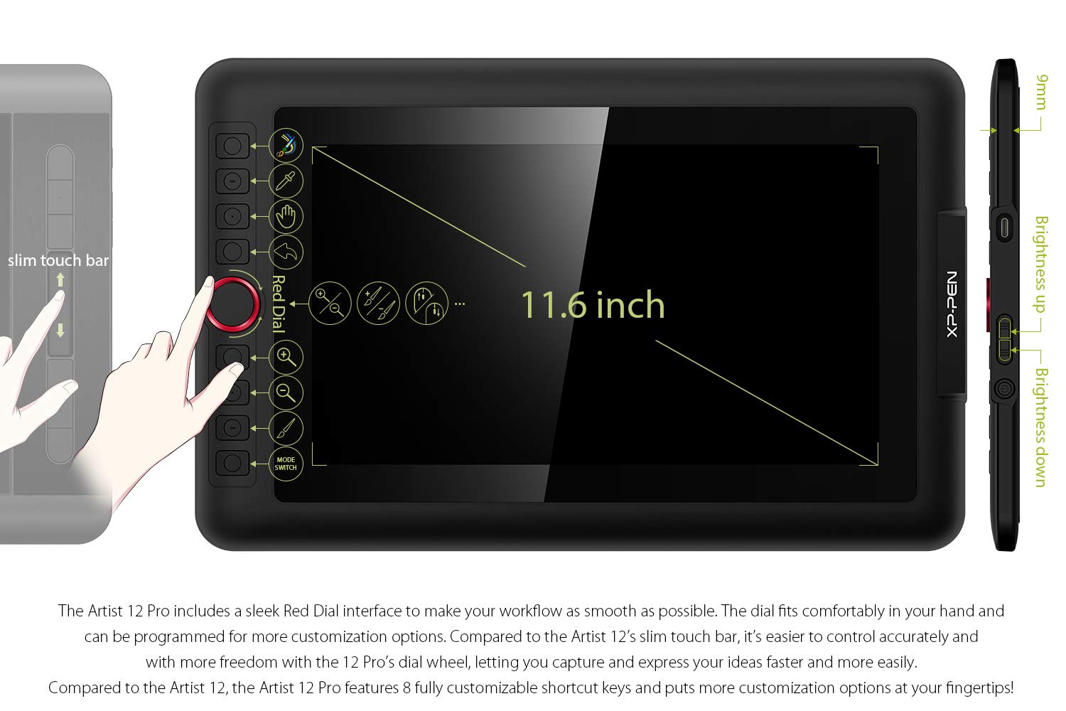 XP-PEN Artist 12 Pro 11.6 Inch Drawing Monitor Pen Display Full-Laminated Graphics Drawing Tablet with Tilt Function Battery-Free Stylus and 8 Shortcut Keys (8192 Levels Pen Pressure and 72% NTSC)