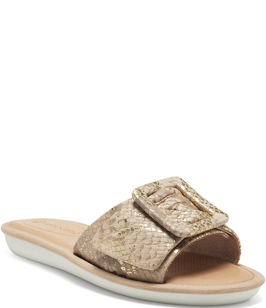 CC Corso Como Bahlia Metallic Snake Leather Buckle Slide Sandals