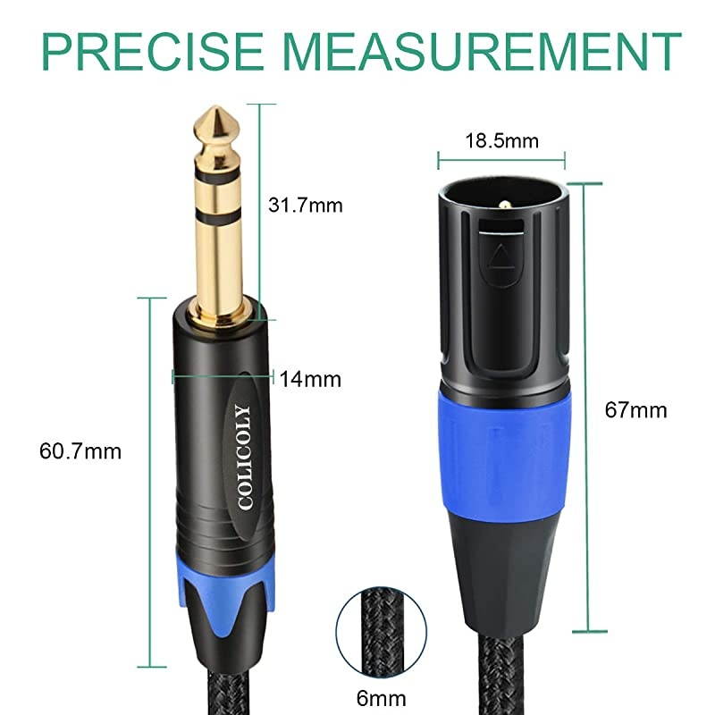 1/4 to XLR Cable, Balanced 1/4 Inch TRS to XLR Male Interconnect Cable Quarter inch to XLR Patch Cord - 15ft