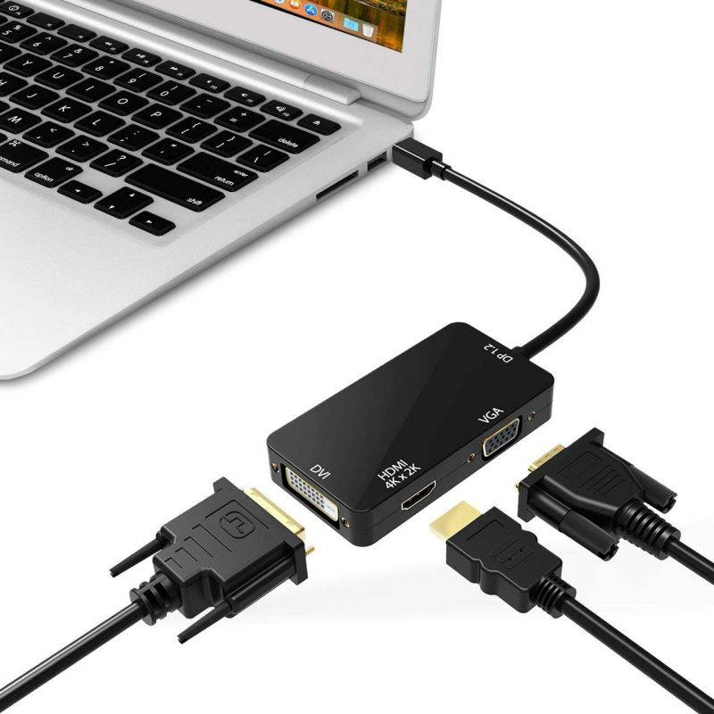 3-in-1 Mini Displayport Thunderbolt to HDMI/DVI/VGA Adapter, 4K Mini Displayport 1.2 Converter, Compatible Male to Female Adapter for MacBook, PC, Projector, Surface Pro- Black