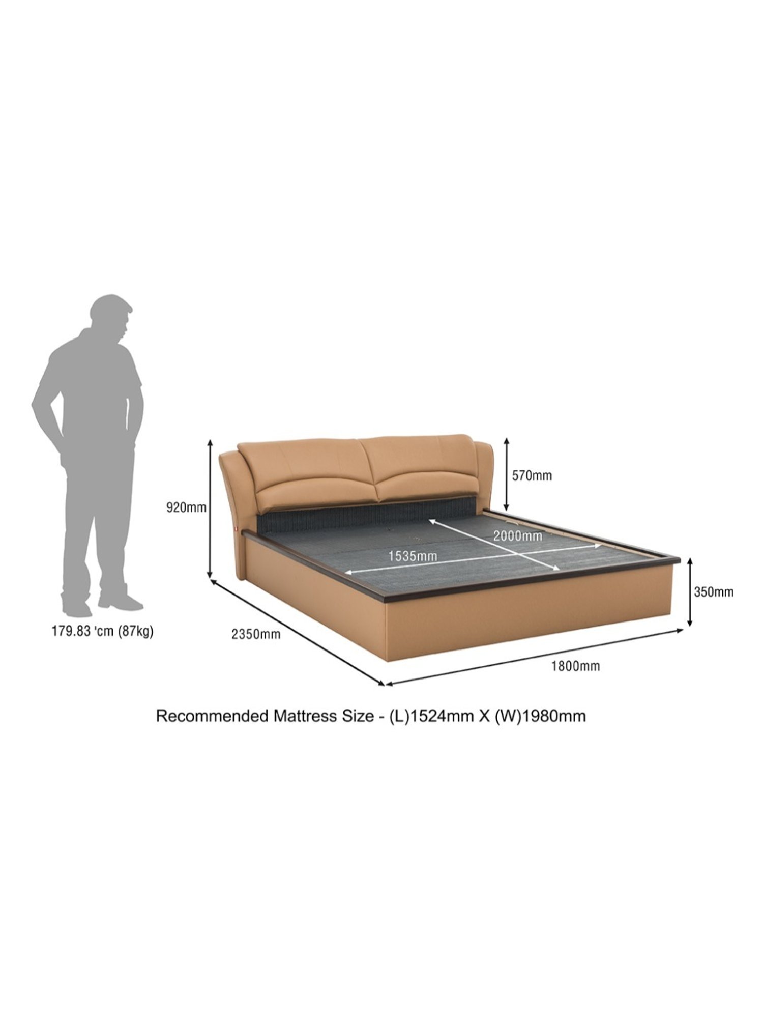 Durian Winston Camel Brown Premium Leatherette Queen Size Bed