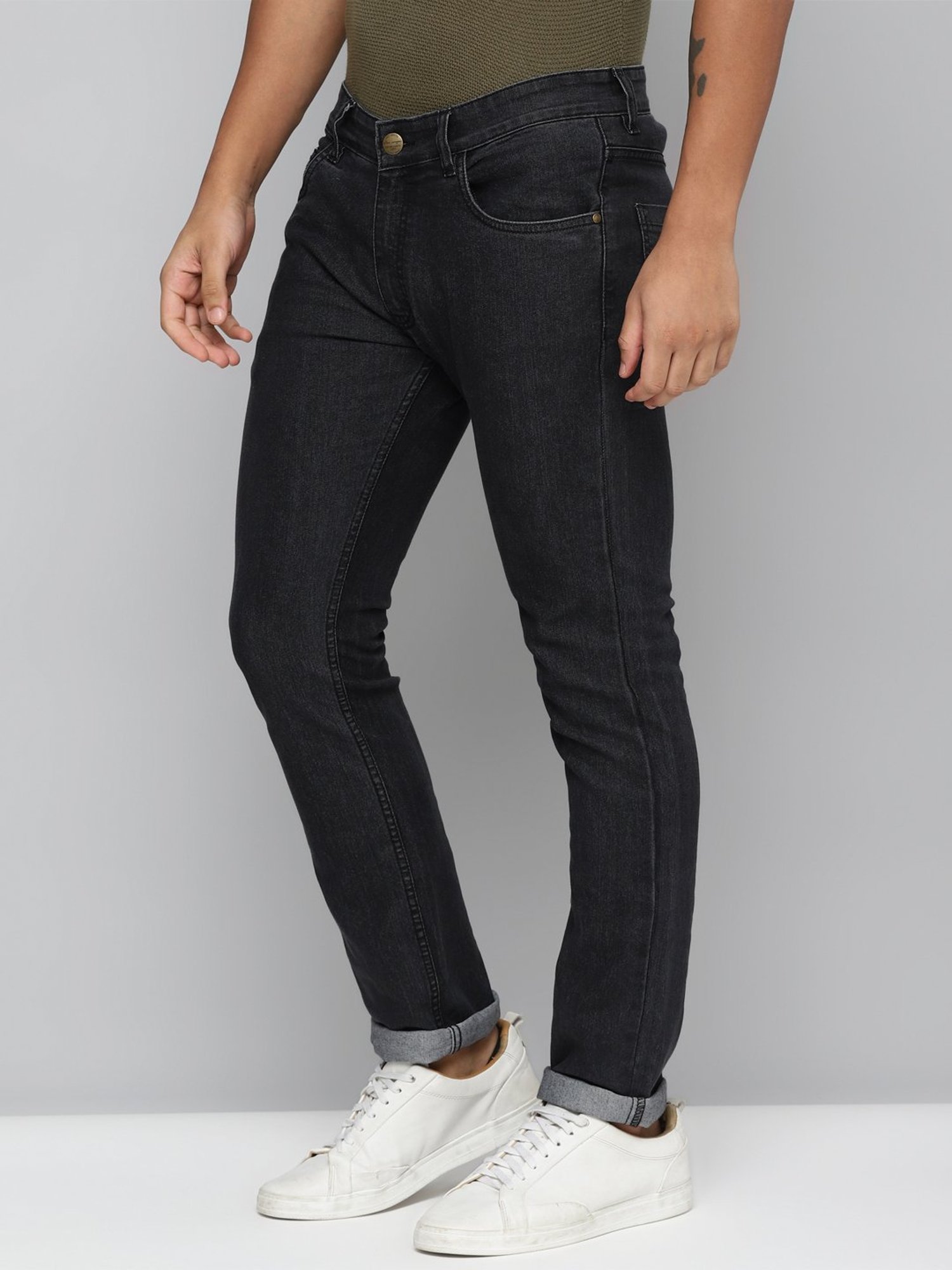 Allen cooper Black Regular Fit Lightly Washed Jeans