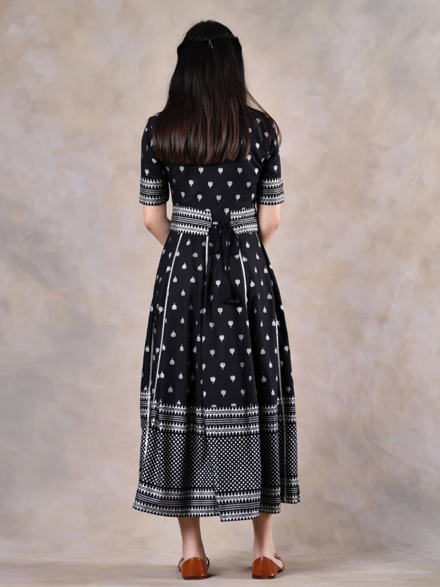 Rustorange Black Printed A-Line Dress