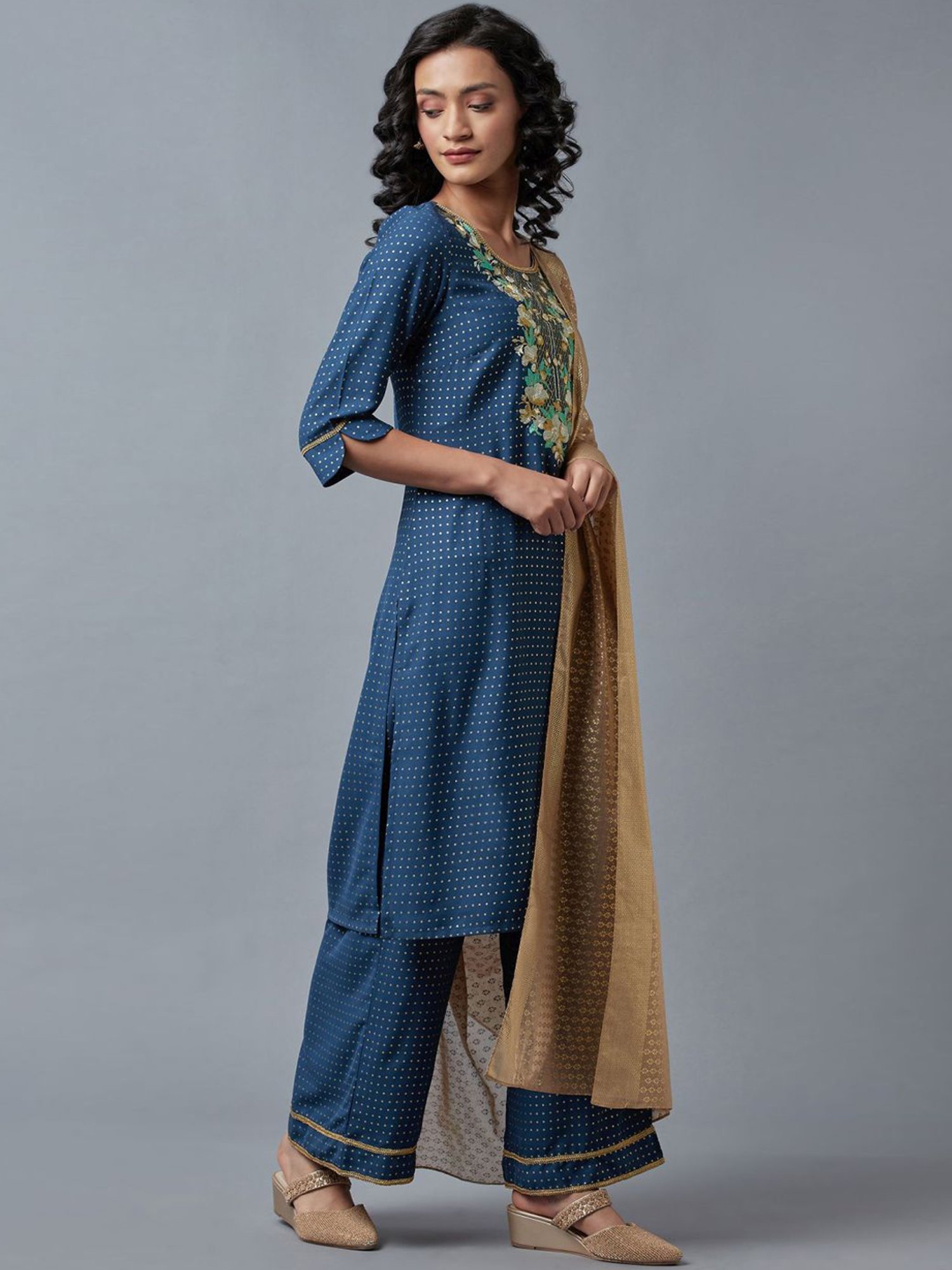 Aurelia Blue Embroidered Kurta Palazzo Set With Dupatta