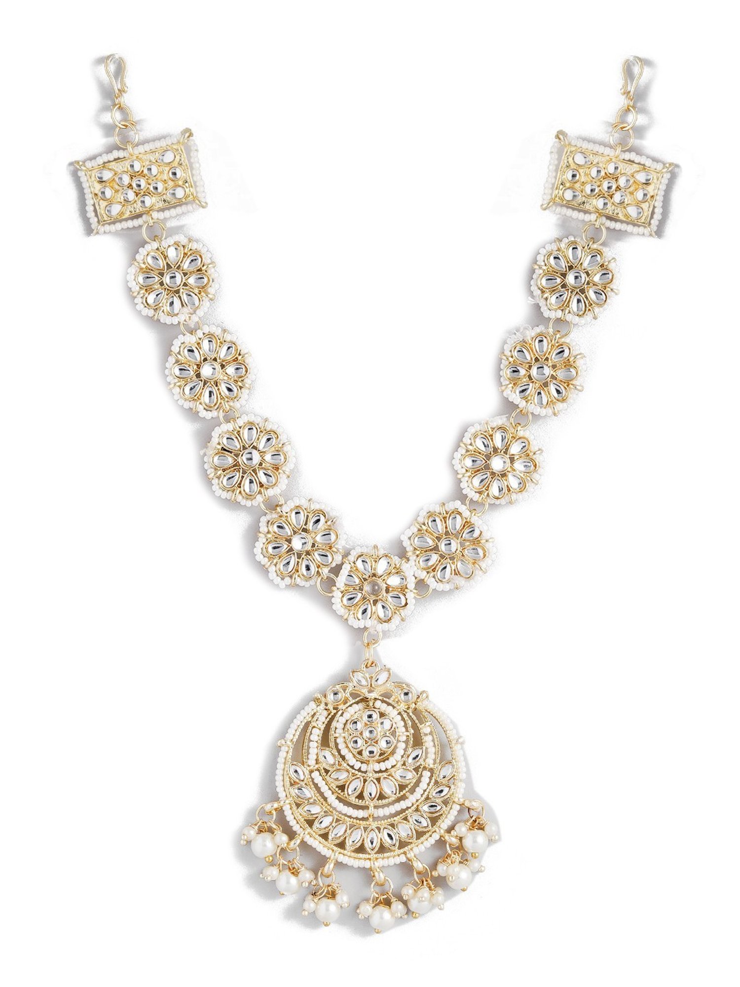 Oomph Gold Tone Kundan & Pearls Jadau Bridal Ethnic Matha Patti