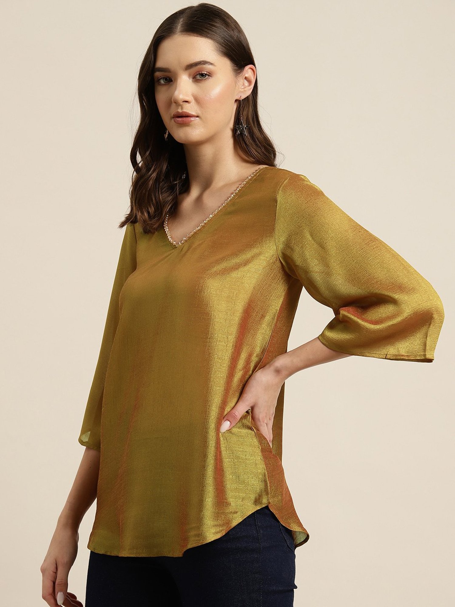 Qurvii Bronze Silk Top