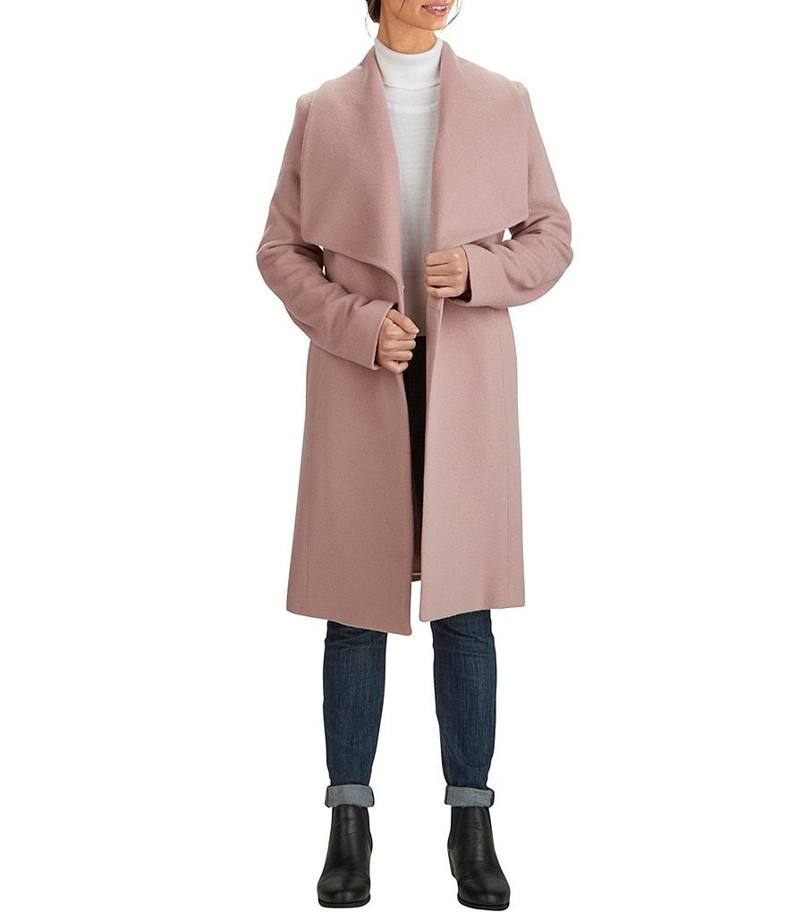 Kenneth Cole New York Short Water-Resistant Stand Collar Hooded Long Sleeve Chevron Puffer Jacket