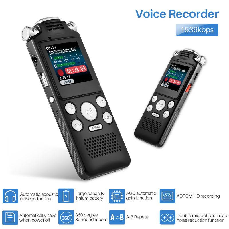 AUTENS Digital Voice Recorder 16GB with Variable Playback Speed, Sound Recorder, Ultra-Sensitive Microphones, MP3 Player, Noise Reduction Audio Recording for Lectures, Meetings, Interview