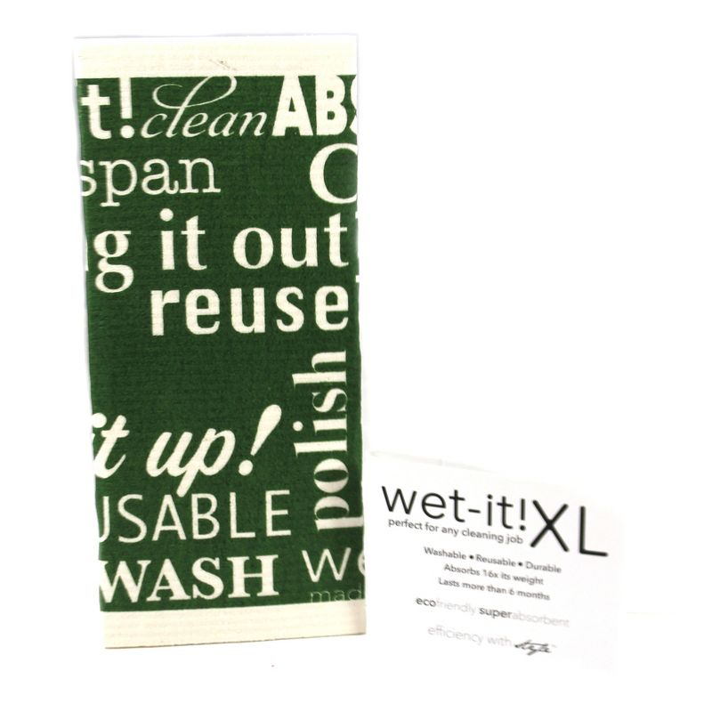 Swedish Dish Cloth 11.75" Word Art Green Xl Absorbent Cleaning Cloth Eco Friendly  -  Dish Cloth