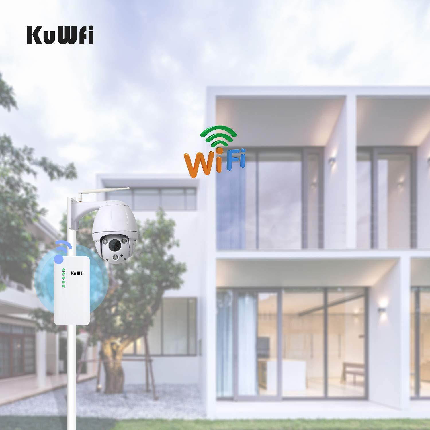 KuWFi Outdoor 4G LTE CPE WiFi Router with Sim Card Slot 150Mbps CAT4 SIM Routers for Home/Office use Easy Setu Up to 32 Users Work with IPcamera or Outside WiFi Coverage (US Version B2/B4/B5/B7)