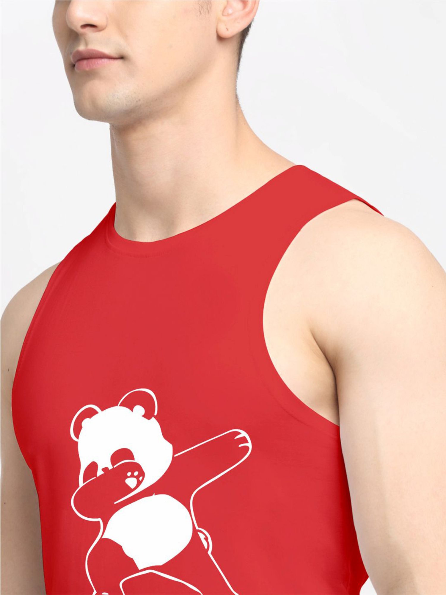 Friskers Red Cotton Slim Fit Printed Vest