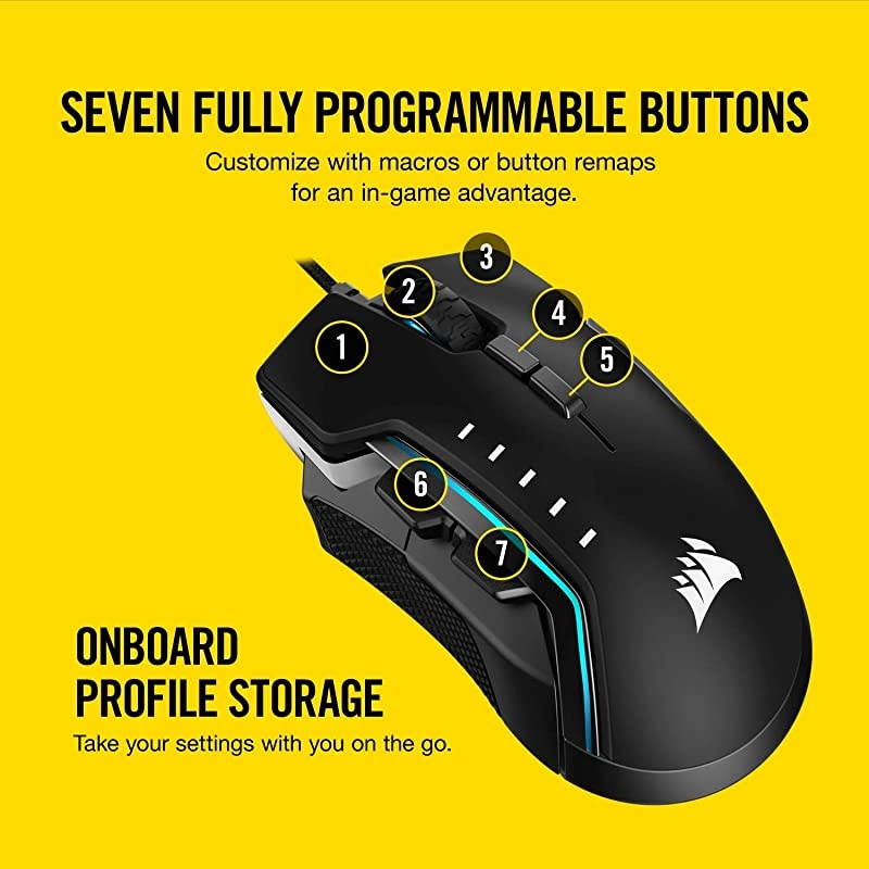 Glaive PRO RGB, Optical Gaming Mouse (18,000 DPI Optical Sensor, Interchangeable Grips, 3-Zone RGB Multi-Colour Backlighting, 7 Programmable Buttons), Aluminum