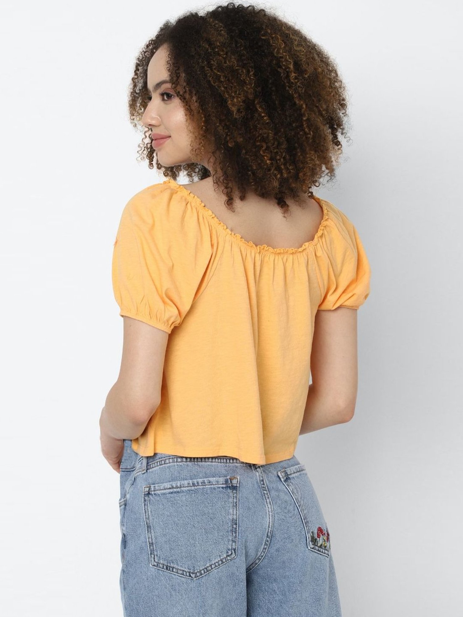 American Eagle Outfitters Orange Cotton Square Neck Top