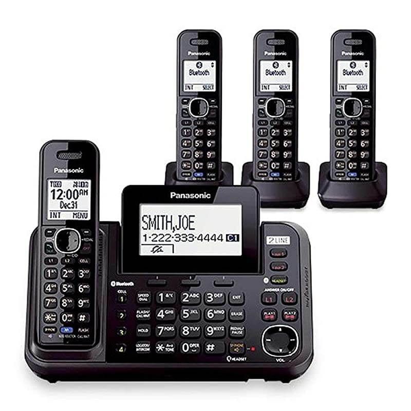 KX-TG9542B + (2) KX-TGA950B Dect 6.0 2-Line Cordless Phone w/ Link-to-Cell & 2-Handsets + 2-Pack 2 Line Handset For KX-TG954X