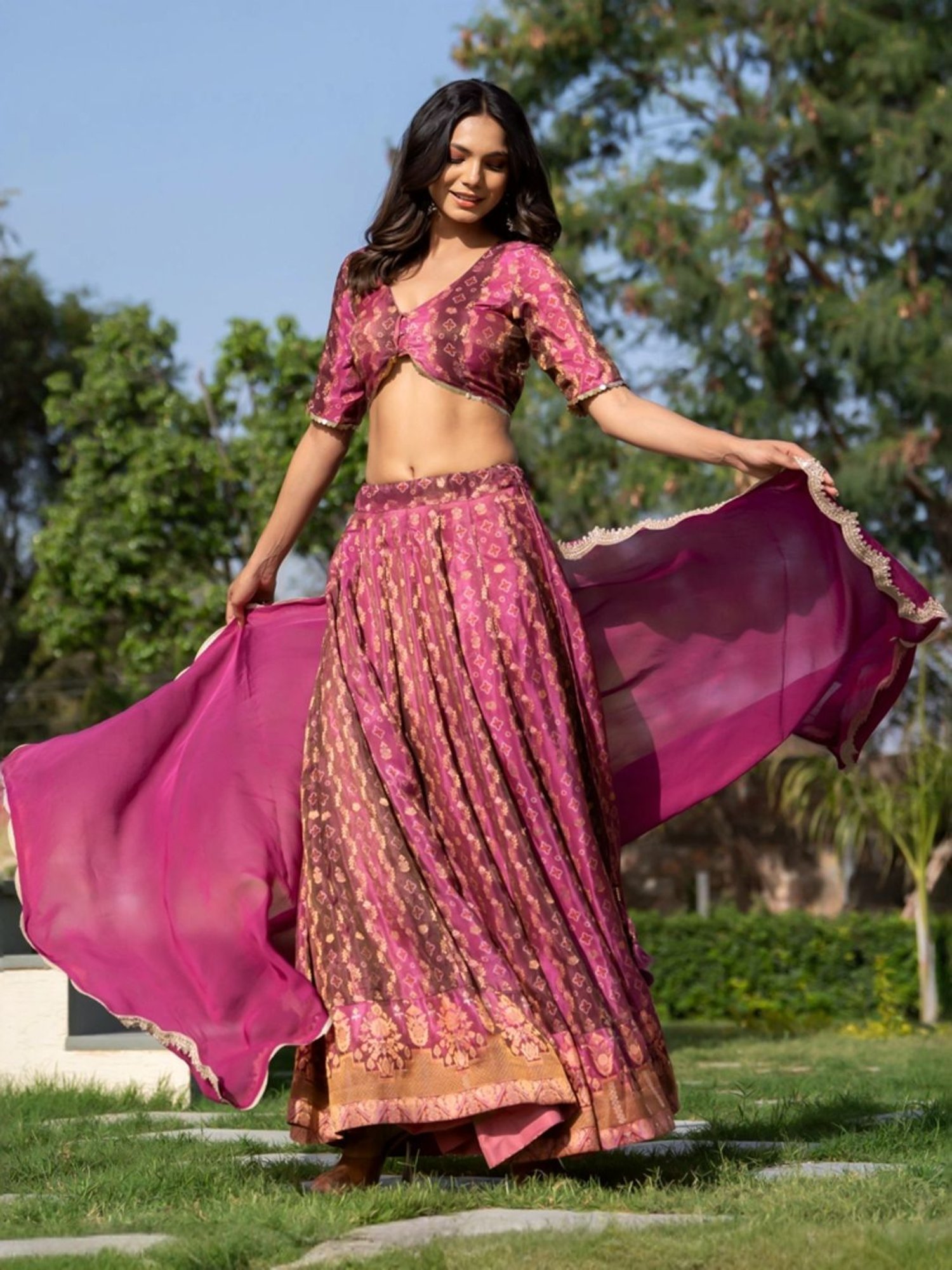 HOUSE OF JAMOTI Purple Printed Lehenga Choli Set With Dupatta