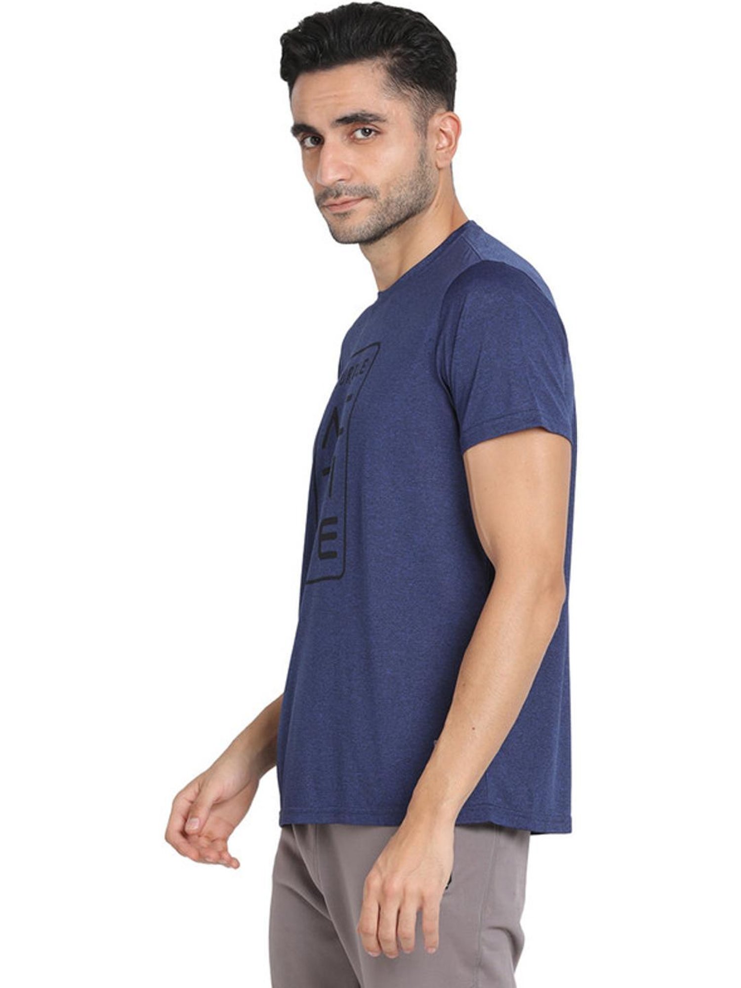 Turtle Blue Slim Fit Printed Sports T-Shirts