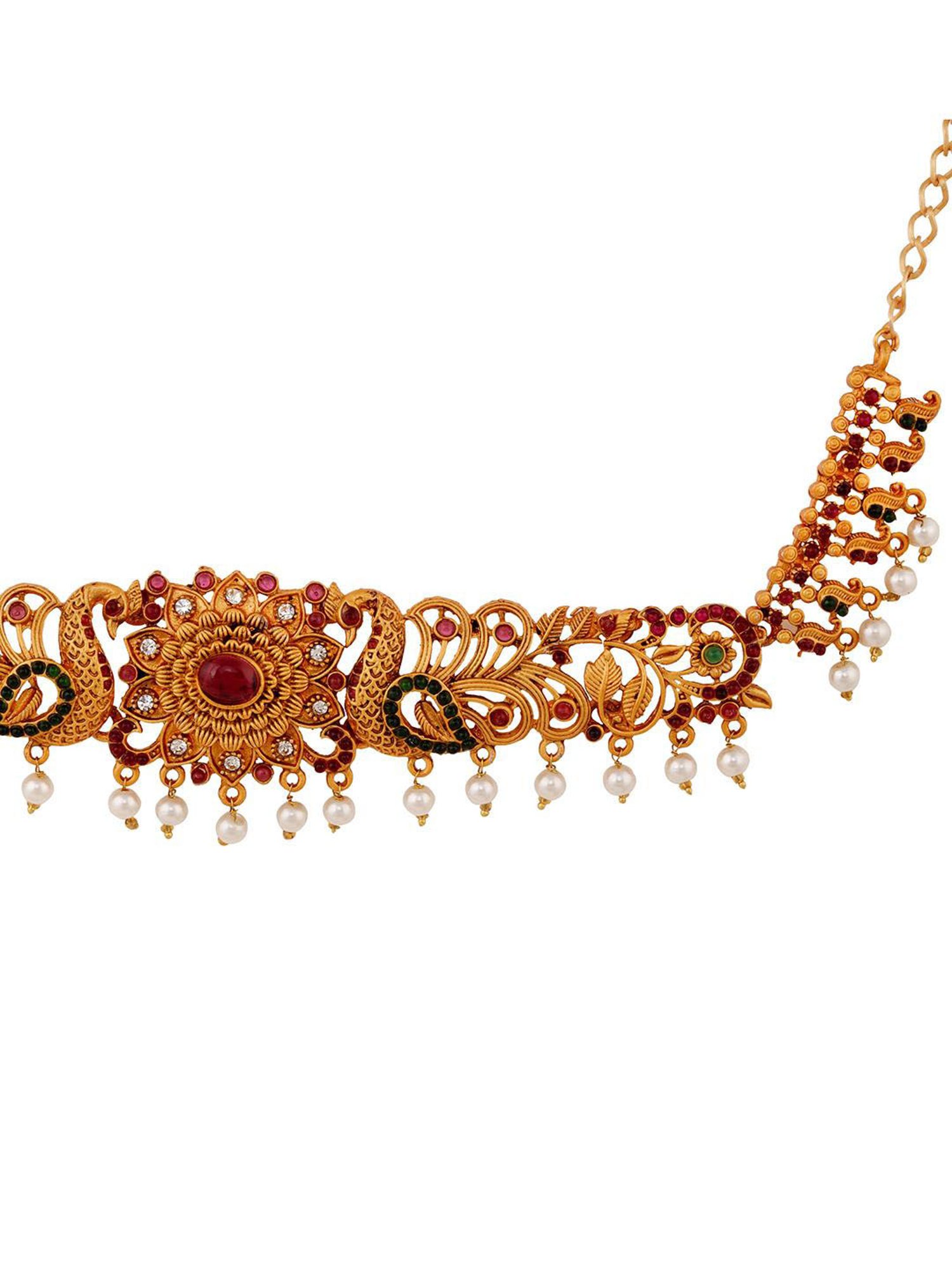 Saraf Rs Jewellery Gold Plated Kemp Stone Studded Pearl Beaded Peaacock Design Hip Belt Kamarbandh