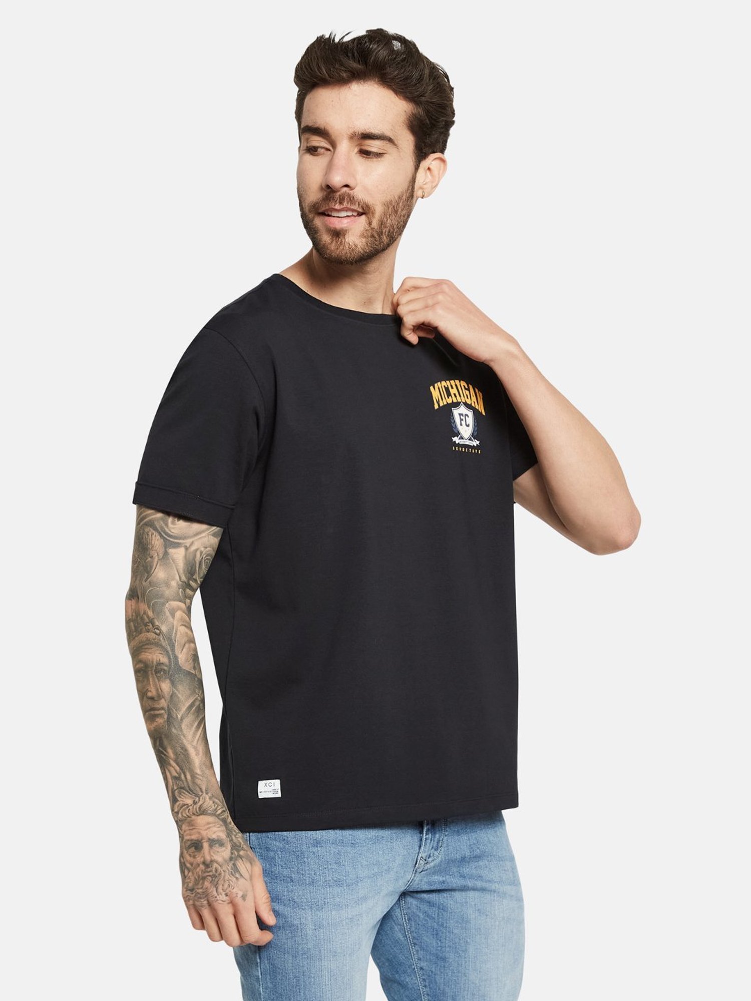 Octave Dark Navy Cotton Regular Fit Printed T-Shirt