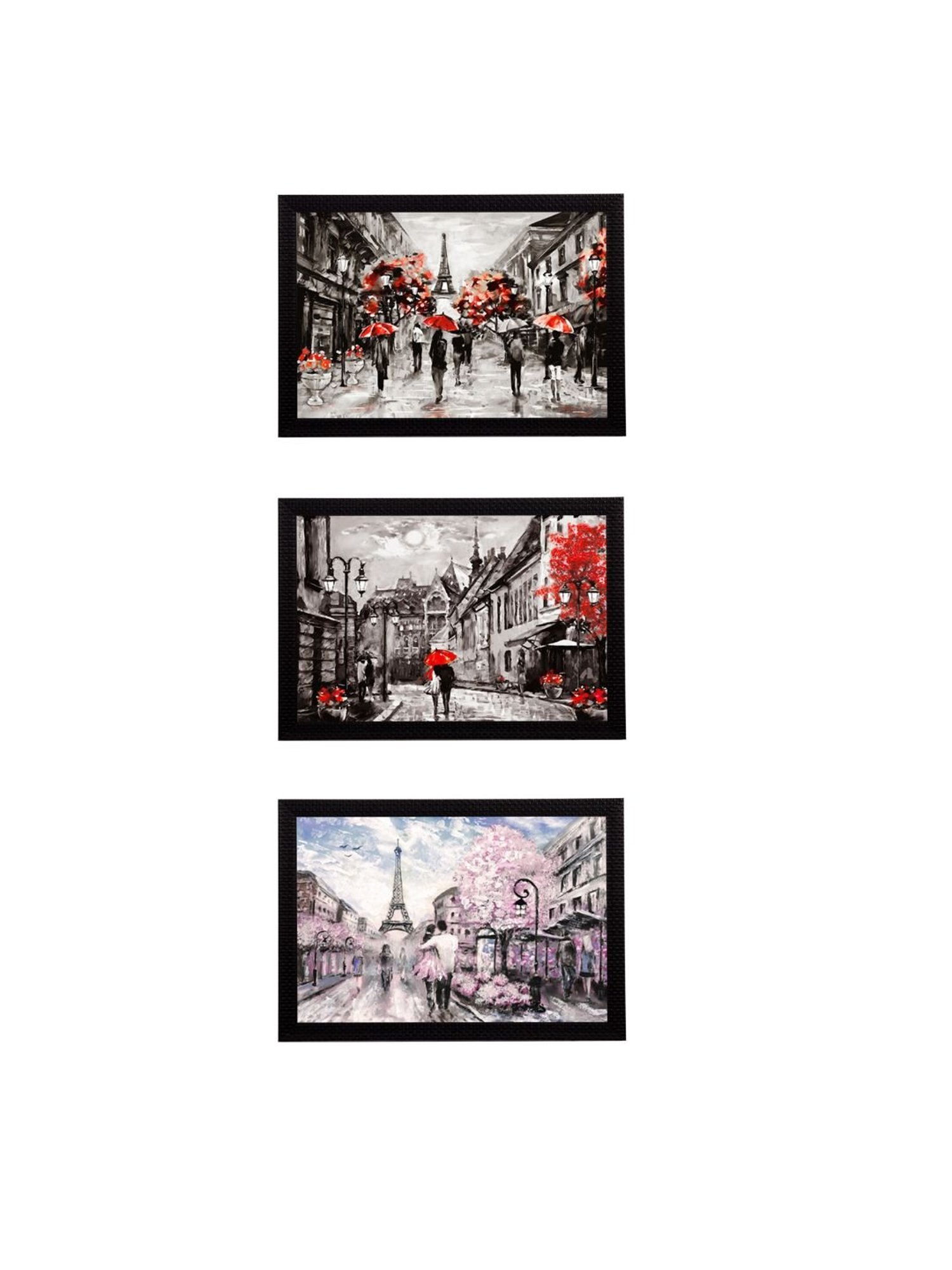 eCraftIndia Set Of 3 Europe Street Views Satin Matt Texture UV Art Painting