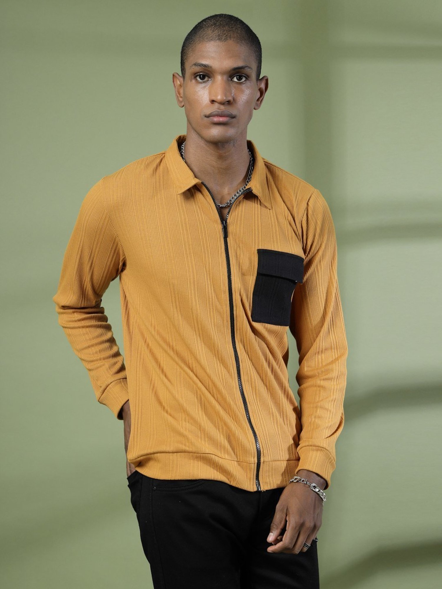 Rigo Light Brown Cotton Relaxed Fit Striped Polo T-Shirt