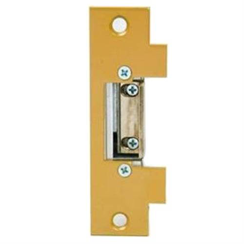 SIBIH Security 407 Satin Brass Electric Door Strike 1-1/4" x 4-7/8" With An Adjustable Latch And 12 - 16 Volt AC/DC