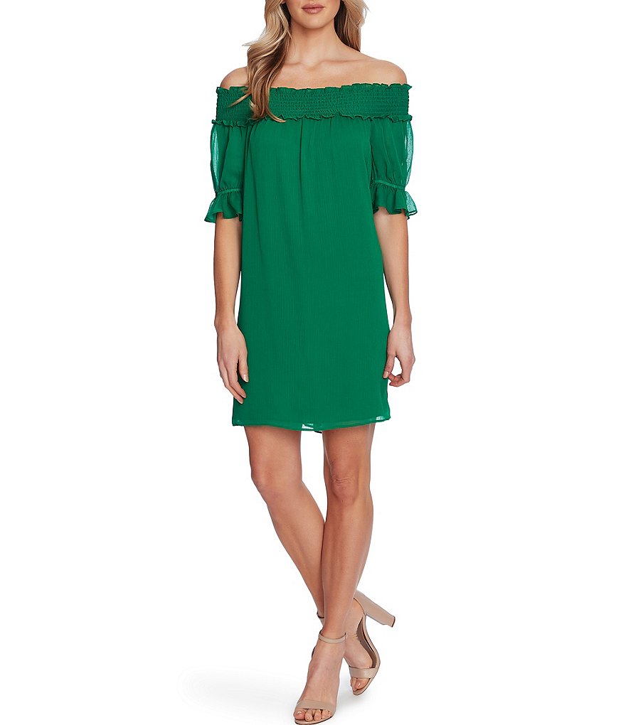 CeCe Off-the-Shoulder Chiffon Shift Dress
