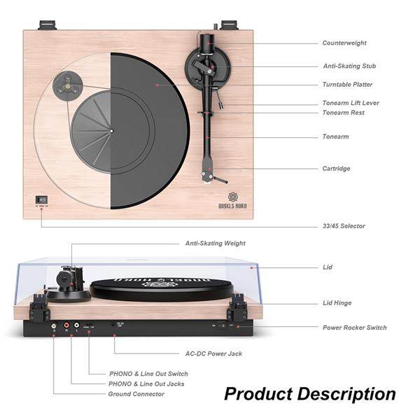 Record Player Turntable with Built-in Phono Preamp and Belt Drive