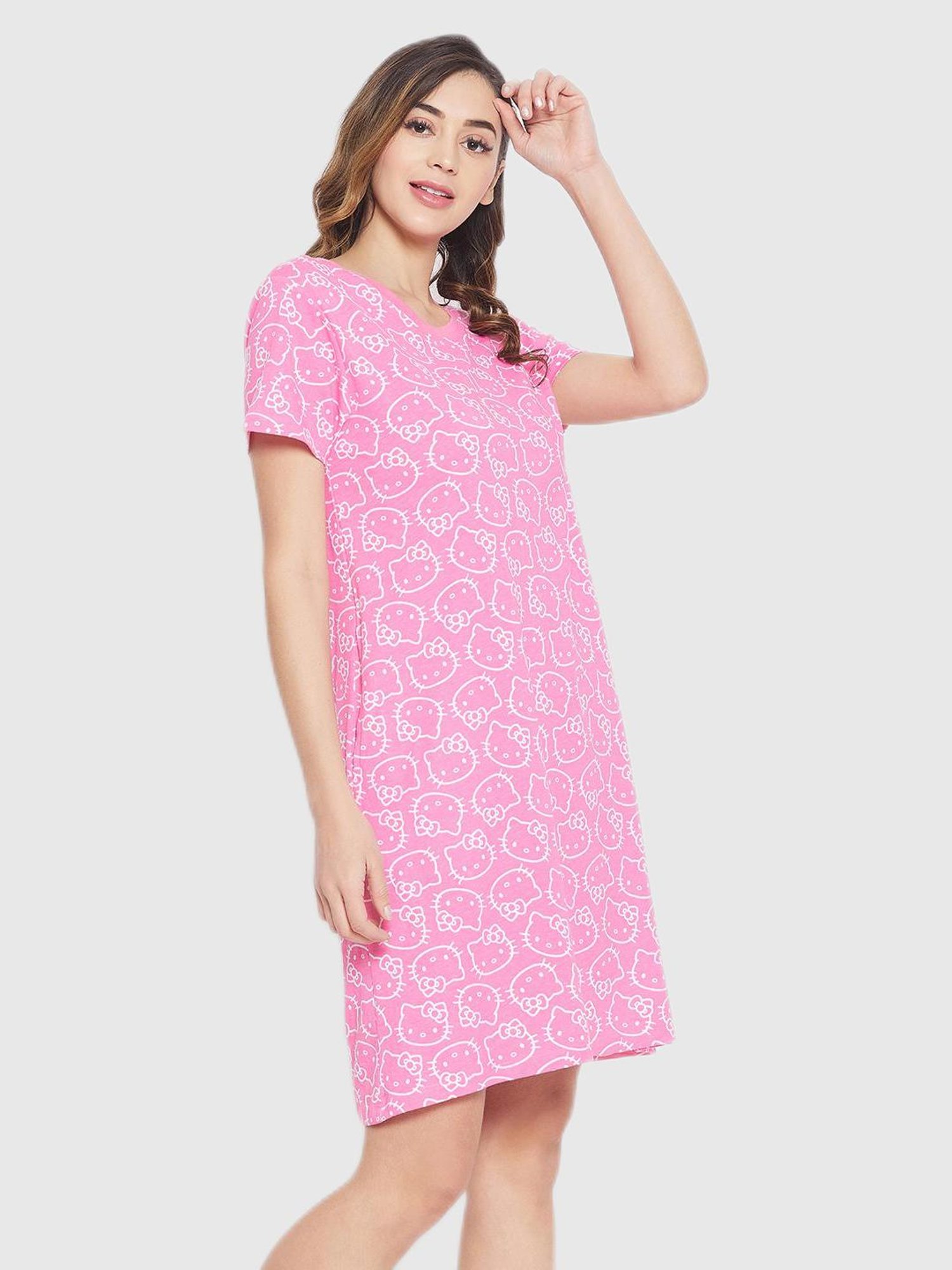 Clovia Pink Graphic Print Night Dress