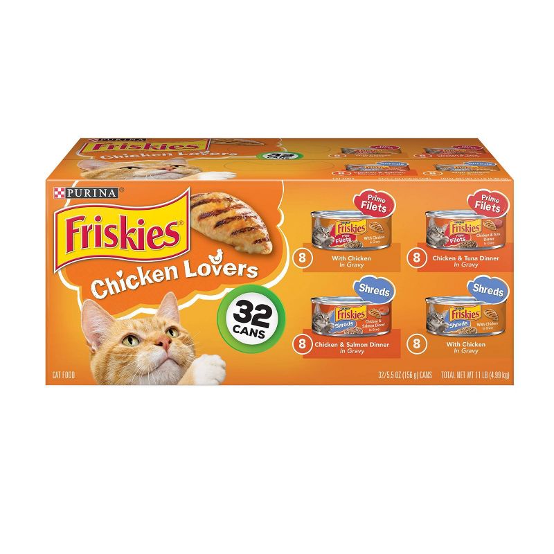 Purina Friskies Prime Filets & Shreds Chicken Lovers Wet Cat Food - 5.5oz/32ct Variety Pack