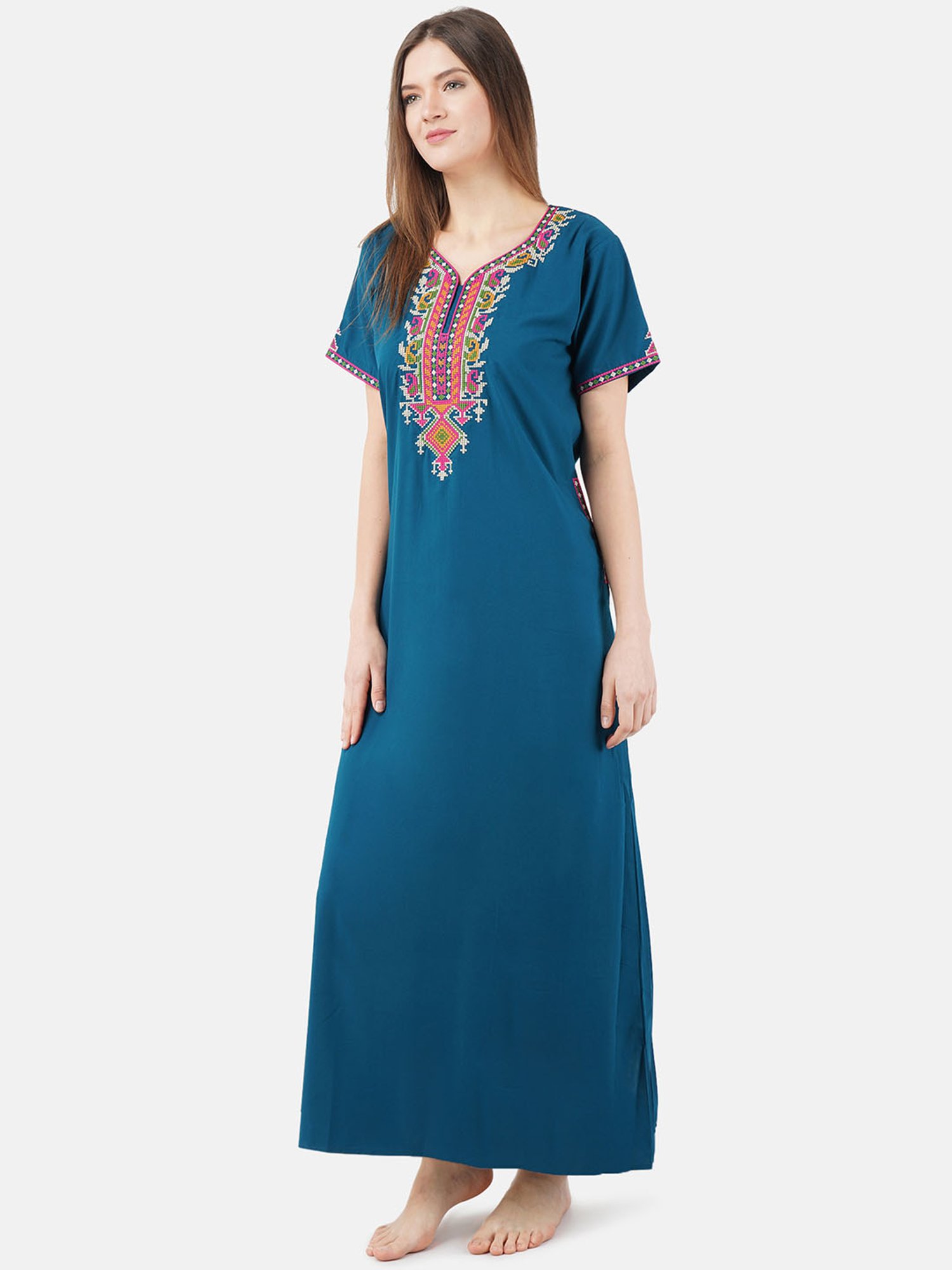 KOI SLEEPWEAR Blue Embroidered Nighty