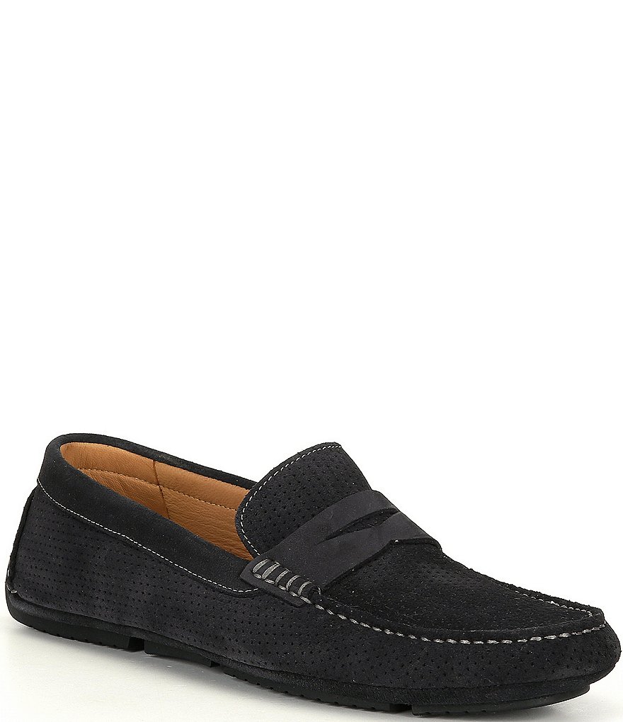 Flag LTD. Men's Morgan Kidsuede Leather Perforated Penny Loafer Moccasins