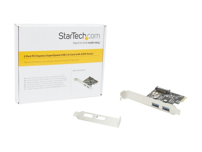 StarTech.com 2 Port PCI Express PCIe SuperSpeed USB 3.0 Controller Card w/ SATA Power Model PEXUSB3S23