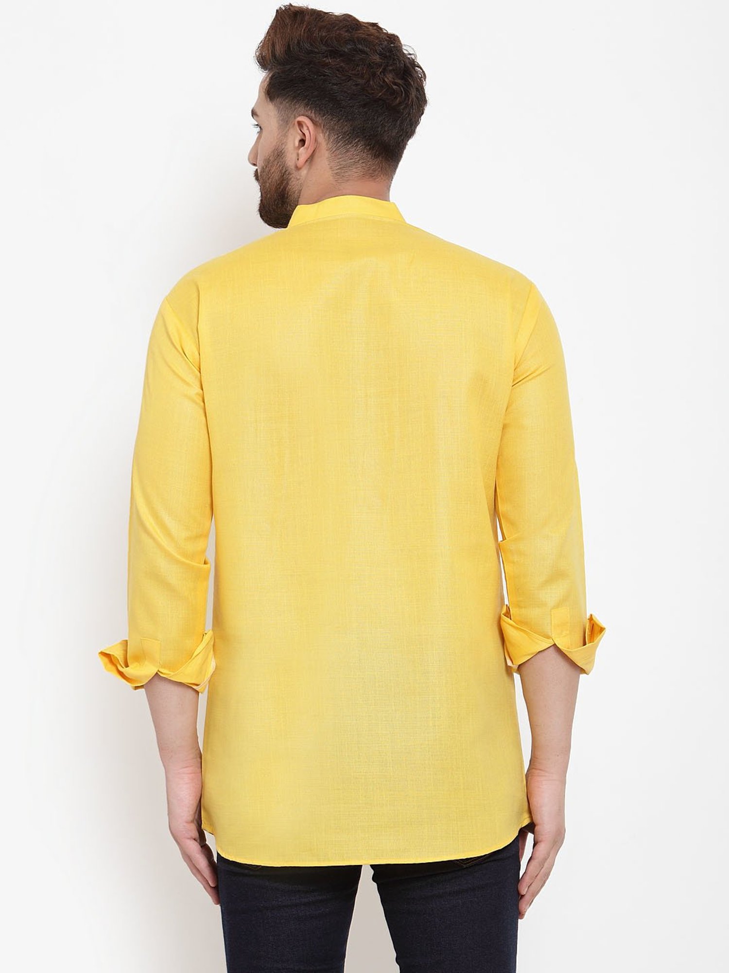 Benstoke Yellow Regular Fit Straight Short Kurta