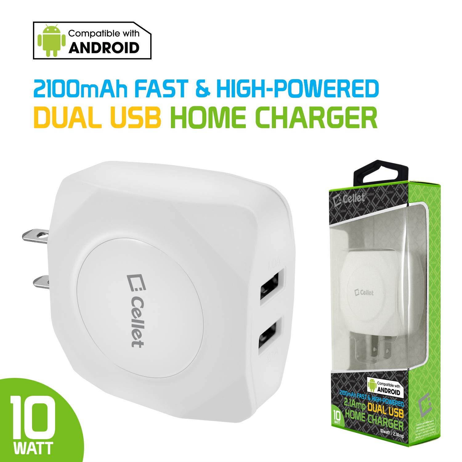 Cellet Dual USB Home Charger, 10 Watt / 2.1 Amp Wall USB Home Charger Compatible to Amazon Kindle, Amazon Fire Tablets, eReaders and Echo Dot, Paperwhite, Oasis (Cable Sold Separately) (White)