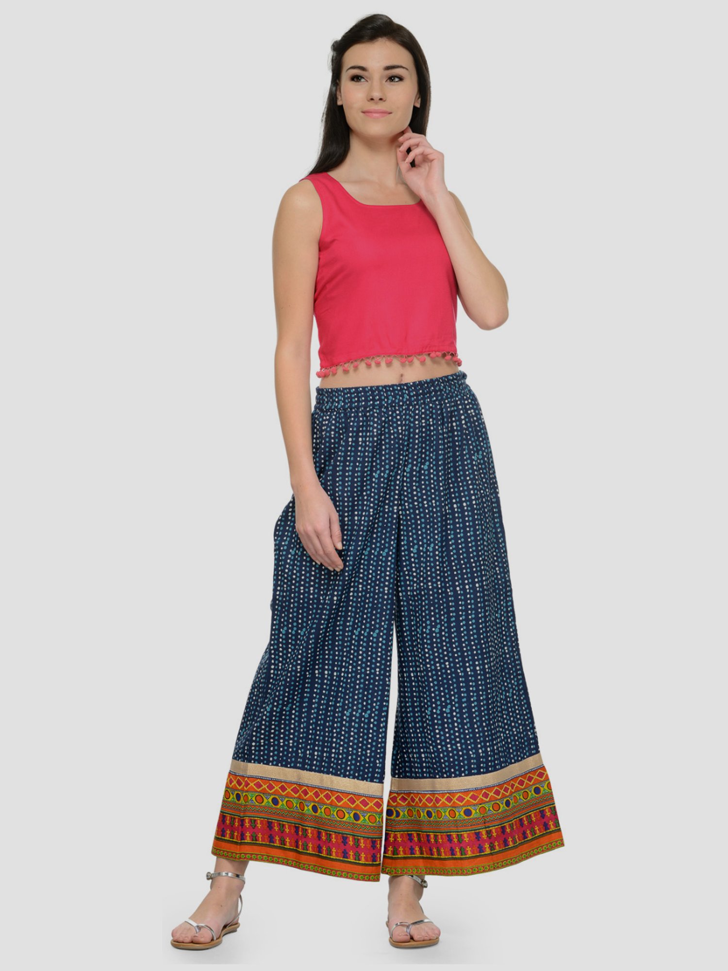 KSUT Navy Cotton Printed Palazzos