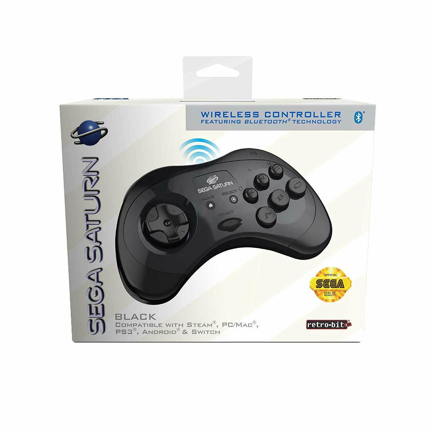 Retro-Bit Official Sega Saturn Bluetooth Controller 8-Button Arcade Pad for Nintendo Switch, PC, Mac, Android, Steam - Black