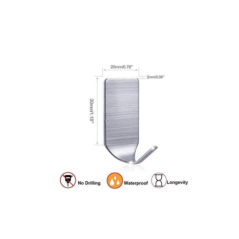 Adhesive Hooks Hat Hooks Rack for Wall Mounted Hangers 304 Stainless Steel Waterproof Stick on Hooks Strong & Durable (Max Load up to 4Lbs)-20 Packs