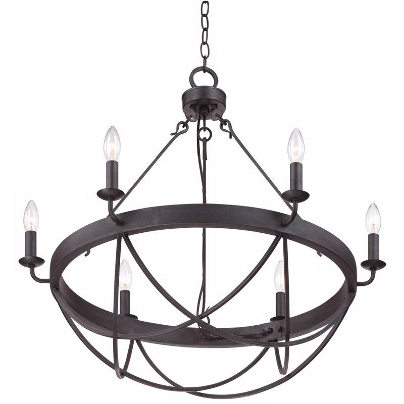 Franklin Iron Works Oil Rubbed Bronze Chandelier 28" Wide Rustic Farmhouse Candelabra 6-Light Fixture Dining Room House Kitchen