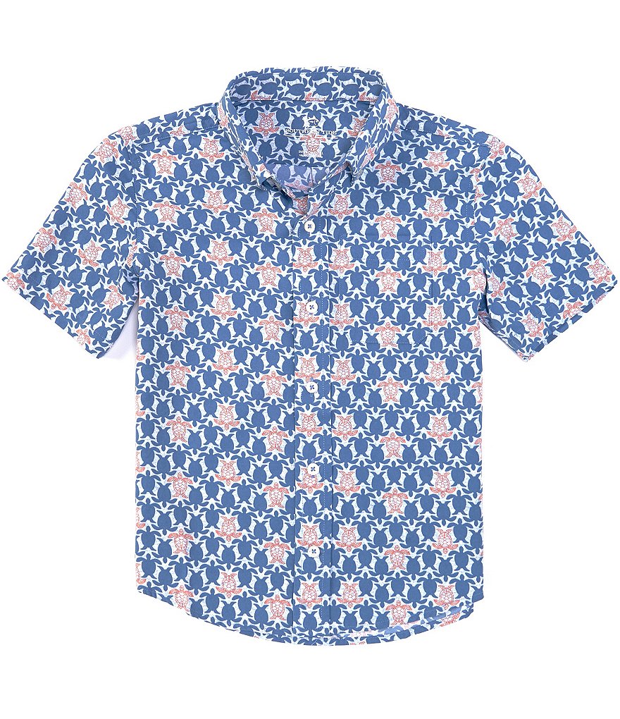 Southern Tide Boys 4-20 Intercoastal Turtle Print Short Sleeve Button Front Sports Shirt