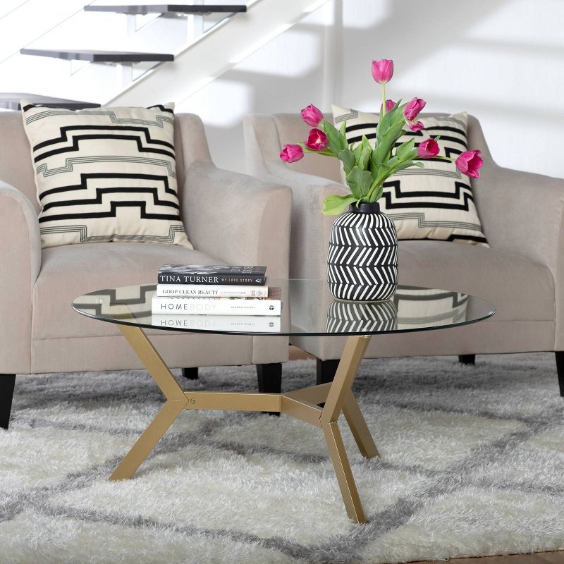 38" Archtech Round Coffee Table with Clear Glass Gold - Studio Designs Home