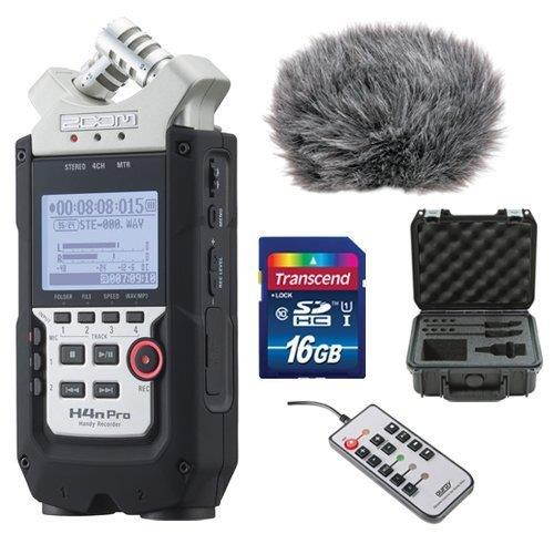 zoom h4n pro 4channel handy recorder bundle with custom windbuster for zoom h4n, skb case, remote control for zoom h4n and 16gb sd card