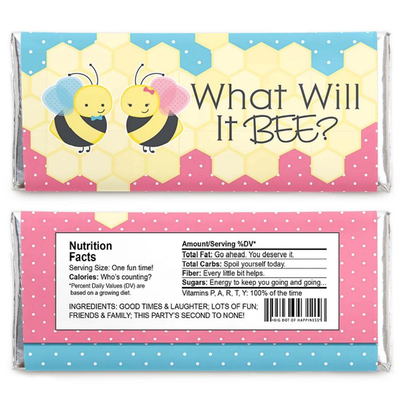 Big Dot of Happiness What Will It Bee - Candy Bar Wrapper Gender Reveal Favors - Set of 24