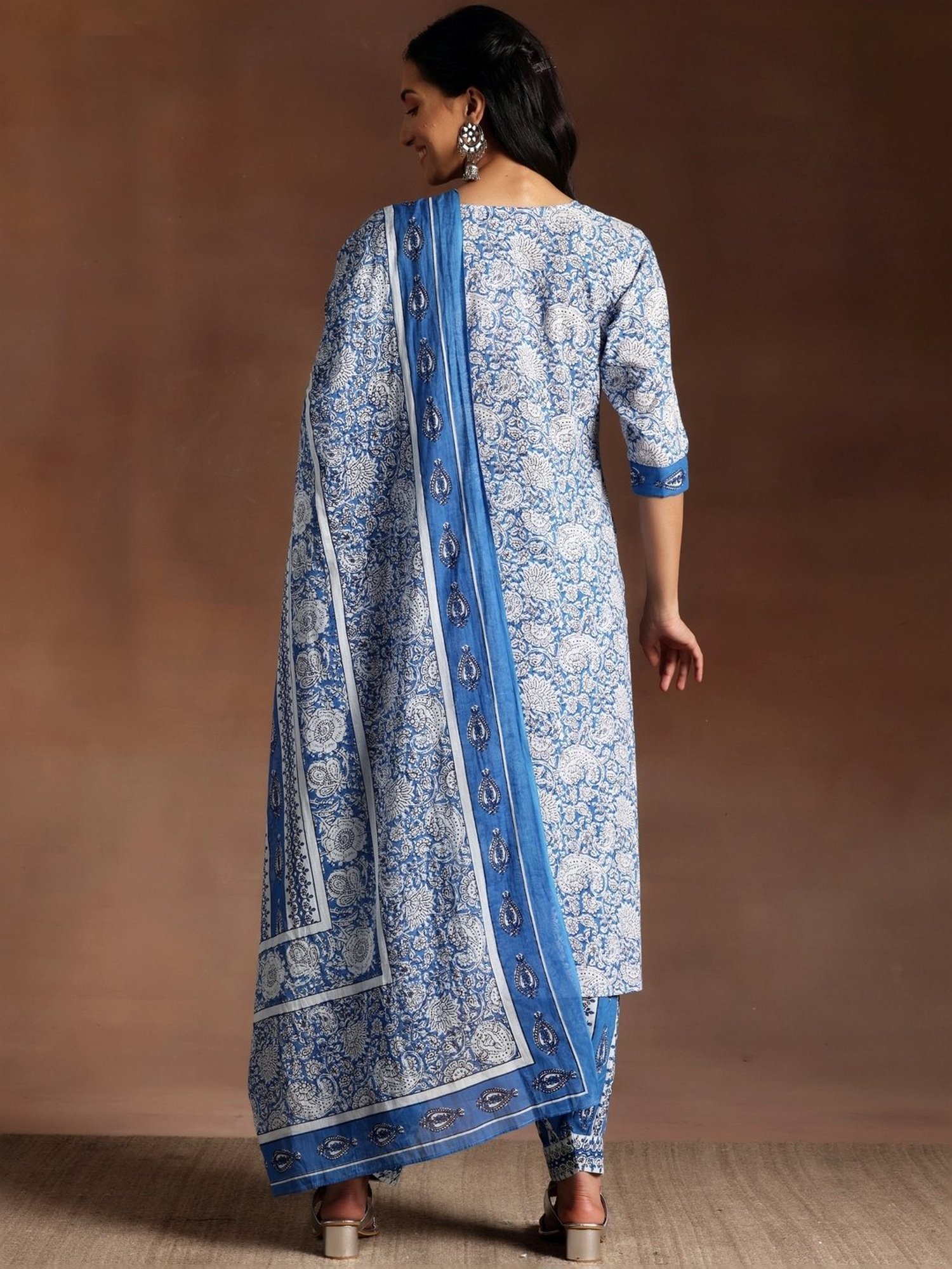 Libas Blue Cotton Printed Kurta Salwar Set With Dupatta