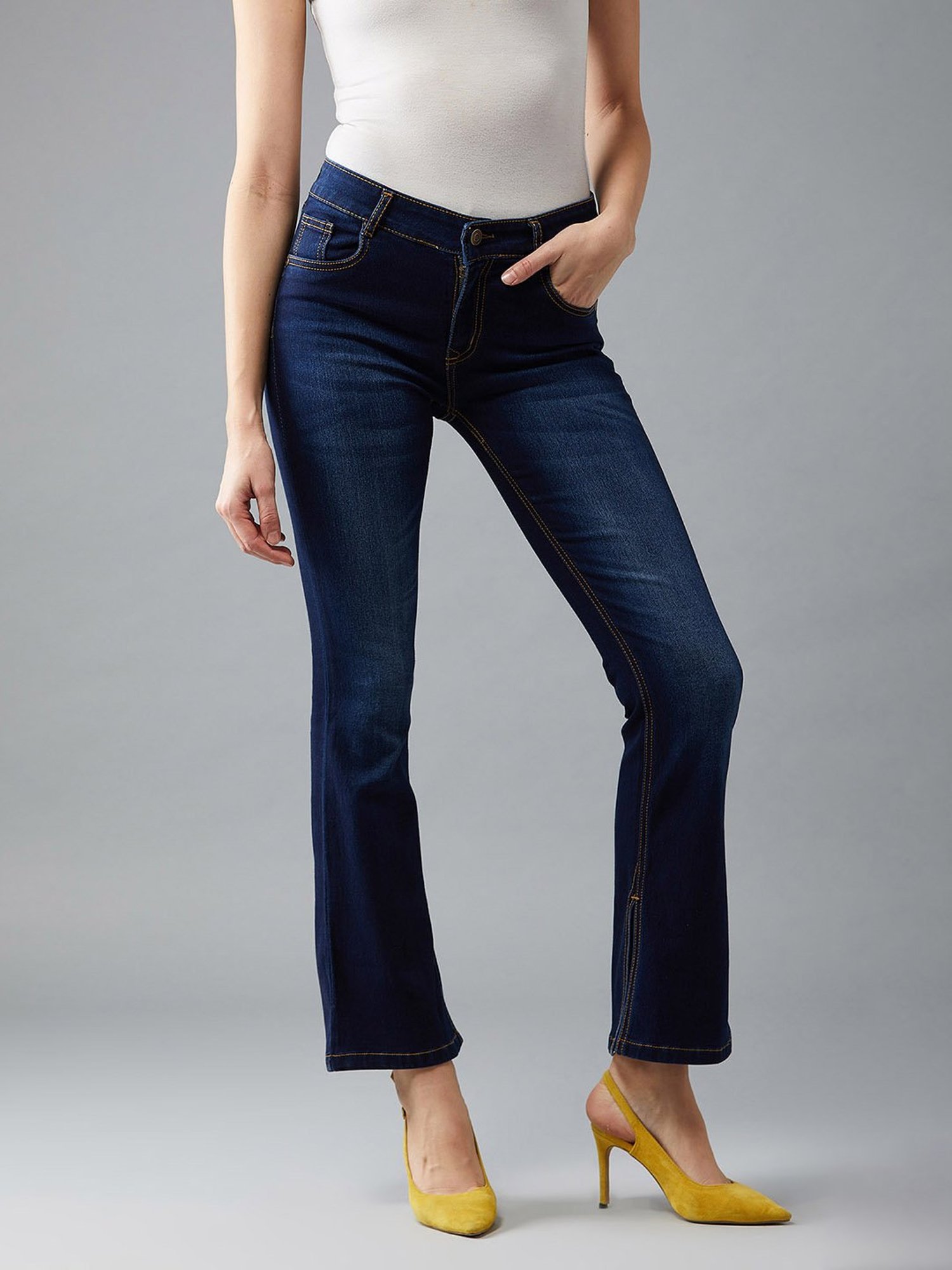 DOLCE CRUDO Navy Mid Rise Bootcut Jeans