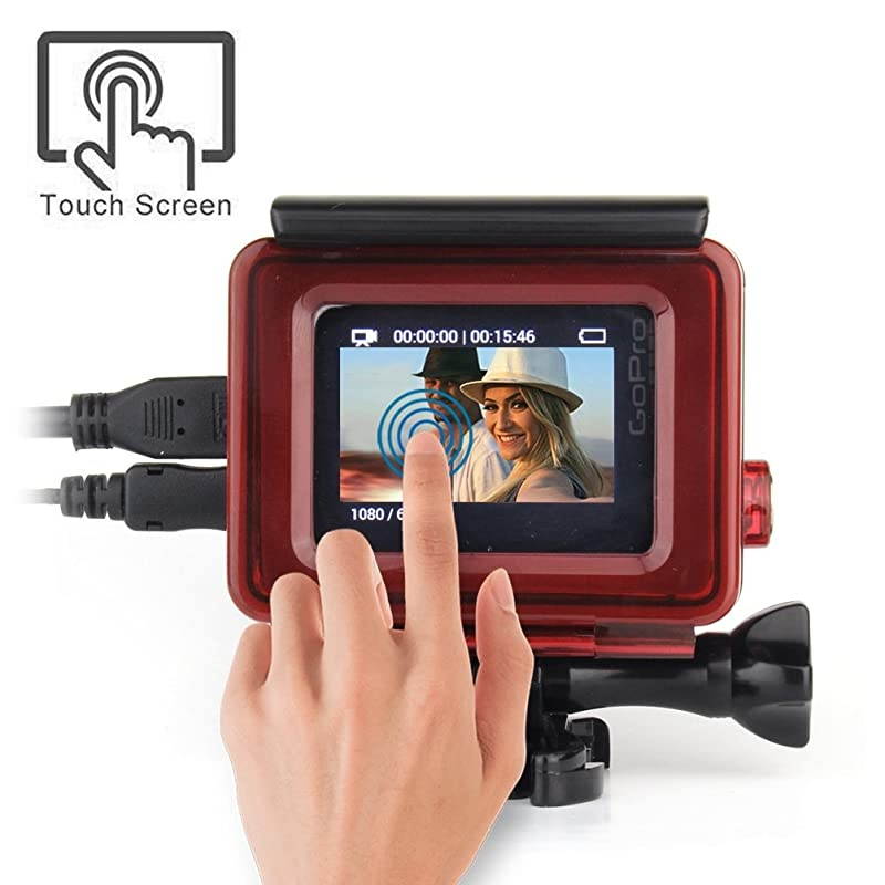 Open Protective Skeleton Housing Case with LCD Touch Backdoor for GoPro Hero 4 GoPro Hero 3 and GoPro Hero 3+ Transparent Red