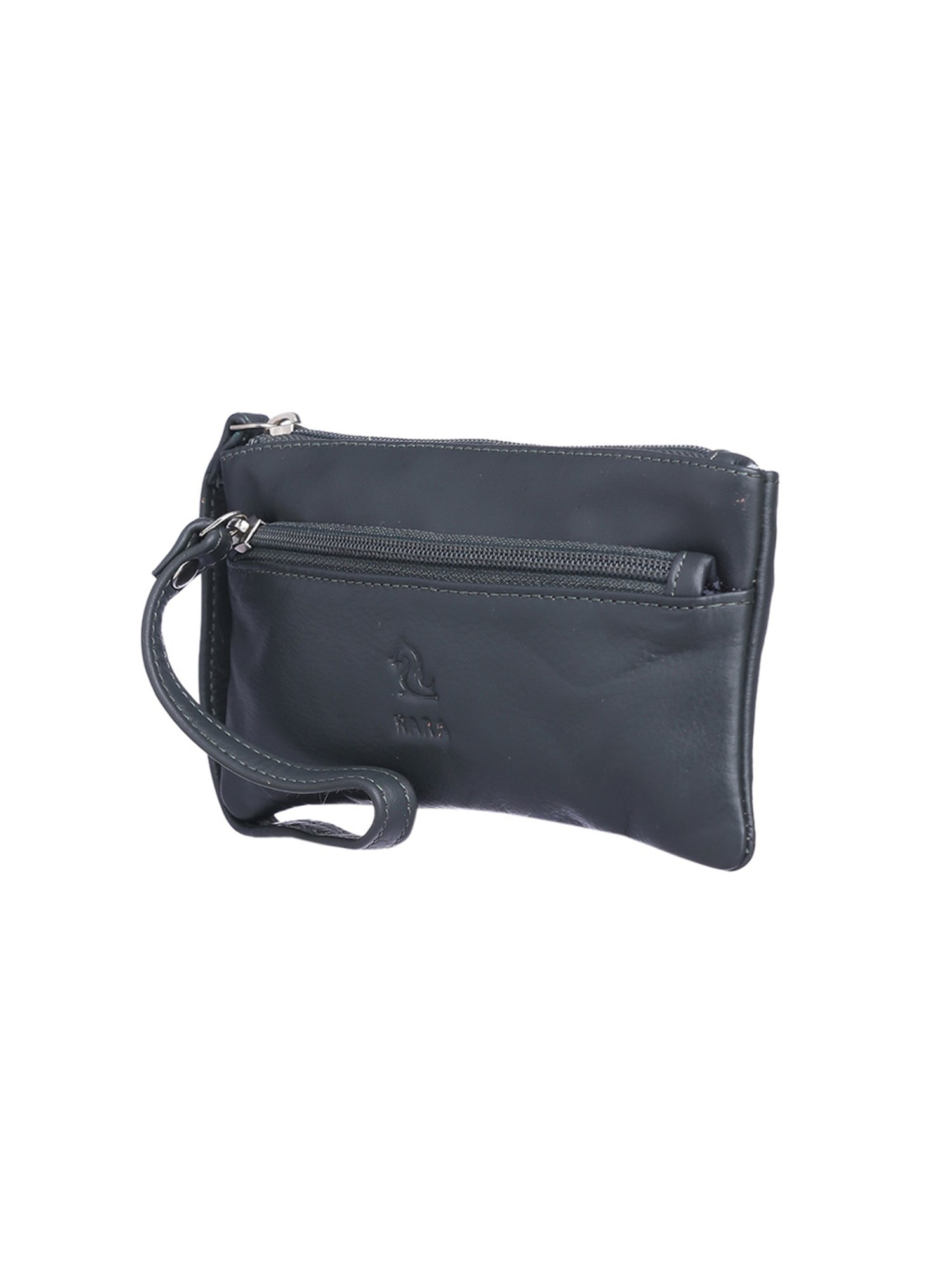 Kara Dark Green Solid Leather Wristlet