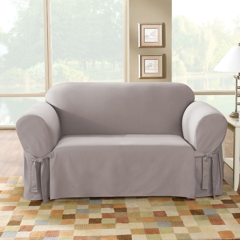 Cotton Duck Loveseat Slipcover Light Gray - Sure Fit